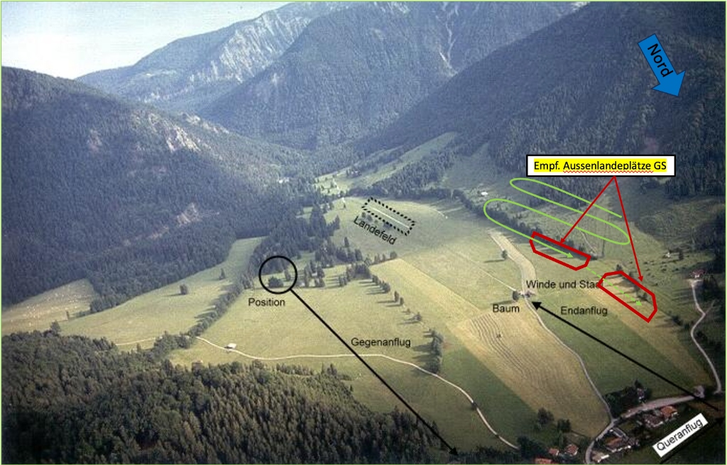 Luftbild Segelflugplatz Geitau mit Platzrunde und Außenlandeplätzen